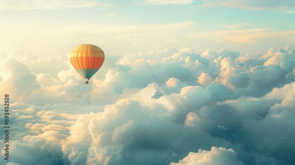 A hot air balloon floats among fluffy clouds, the vibrant colors of the balloon contrasting with the soft white of the clouds. A hot air balloon floats among fluffy clouds, the vibrant colors of the balloon contrasting with the soft white of the clouds.