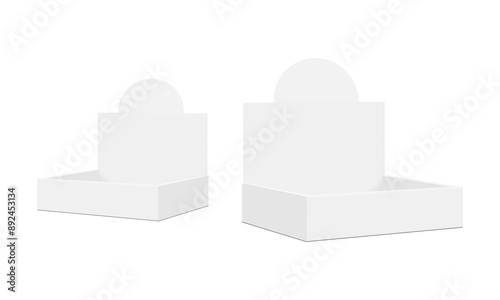 Two Blank Display Boxes With Rounded Top, Side View, Isolated On White Background. Vector Illustration