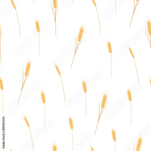 Wheat plant seamless pattern isolated on white background.

