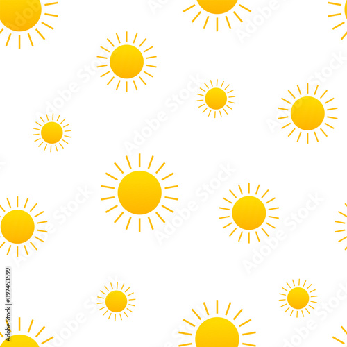 Vector seamless pattern with sun icons isolated on ewhite background.
