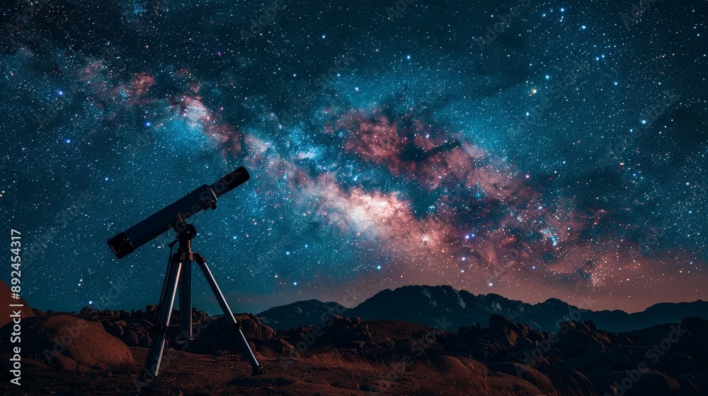 Stargazing with a telescope under a clear night sky Stargazing with a telescope under a clear night sky