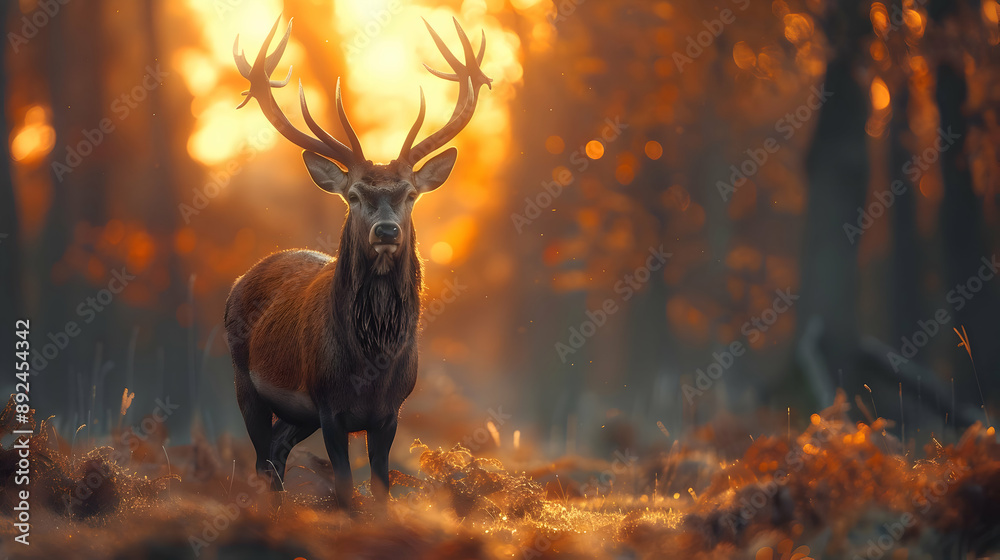 custom made wallpaper toronto digitalMajestic Red Deer in golden forest at sunrise