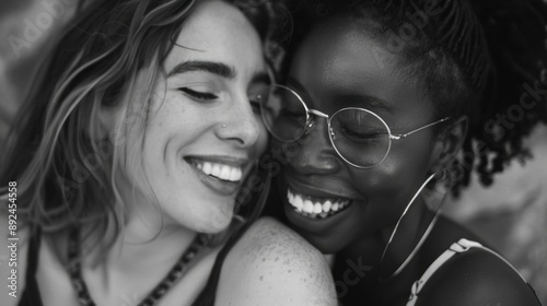 Two women standing side by side, possibly friends or colleagues photo