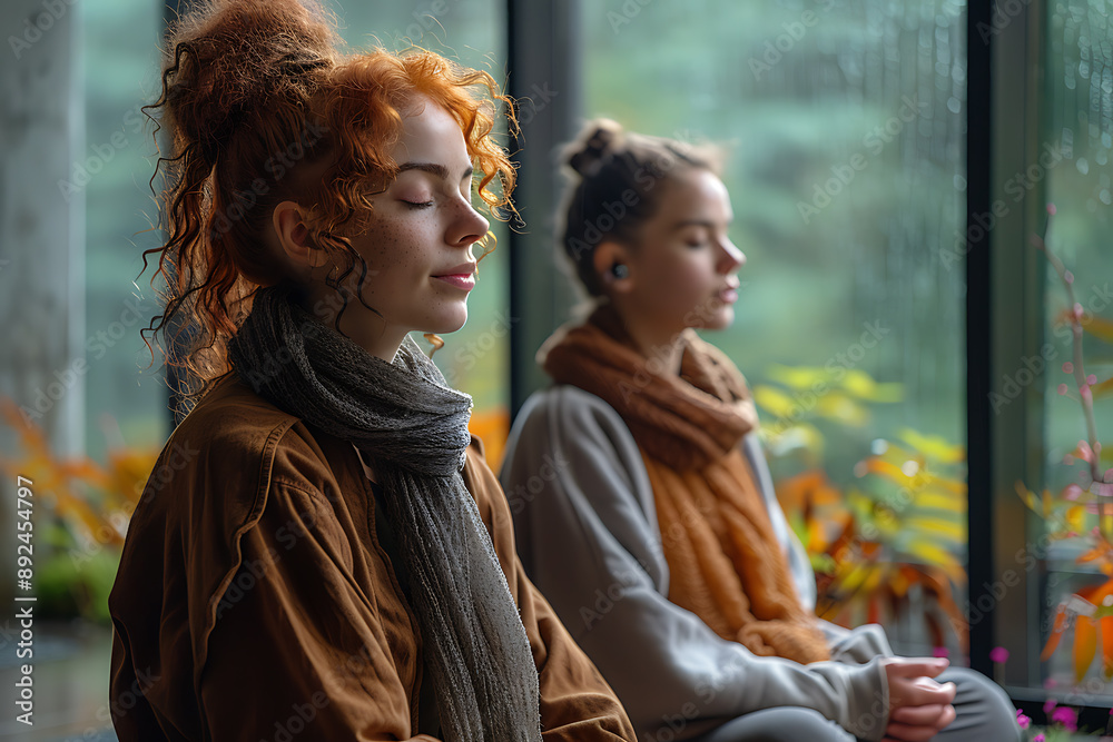 Individuals practicing meditation and yoga to enhance mental clarity, reduce stress, improve flexibility, and promote overall well-being through mindfulness and physical postures Individuals practicing meditation and yoga to enhance mental clarity, reduce stress, improve flexibility, and promote overall well-being through mindfulness and physical postures