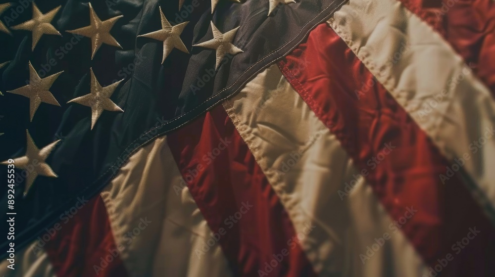 Fototapeta premium Close-up view of the American flag's stars, suitable for patriotic or national theme uses