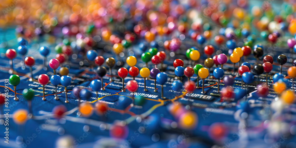 Obraz premium The Electoral College: A board filled with colored pins, showing the distribution of electoral votes across the country.