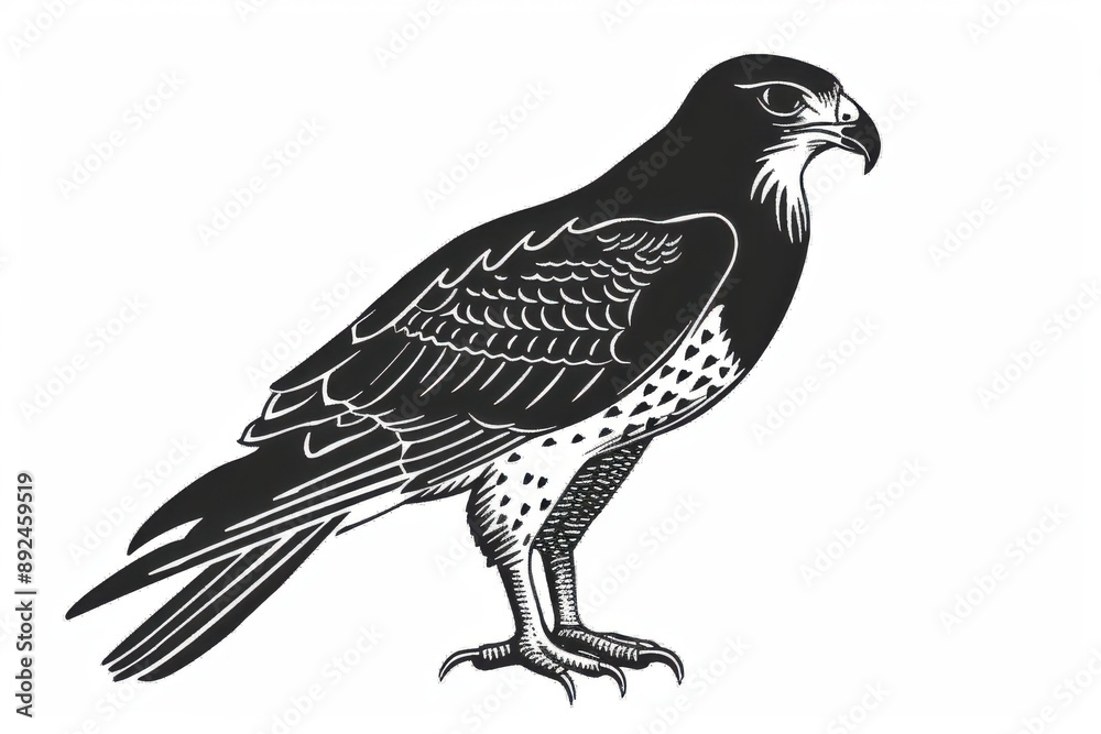 Obraz premium Black and white flat vector art of a hawk, svg style, isolated on white background, simple vector art design 