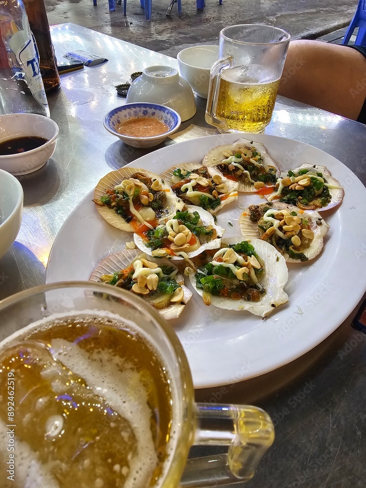 asian vietnam grill food scallop clam