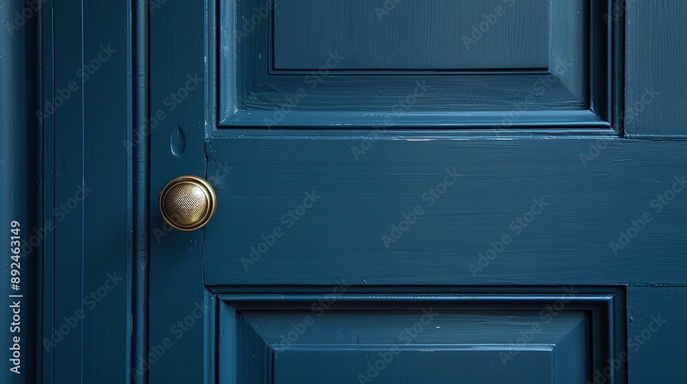 Close view of a closed wooden blue door