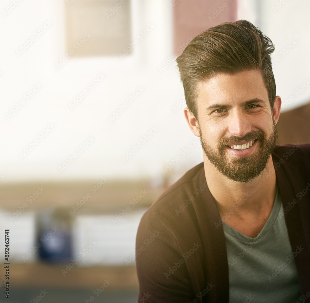 Smile, confident and portrait of man in office with positive attitude for creative career growth. Happy, business and face of male web designer from Canada with pride for job at startup company. Smile, confident and portrait of man in office with positive attitude for creative career growth. Happy, business and face of male web designer from Canada with pride for job at startup company.