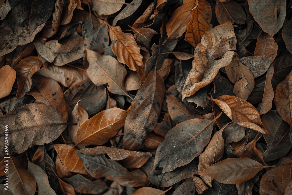tropical fallen dry brown leaves in the wood - generative ai tropical fallen dry brown leaves in the wood - generative ai