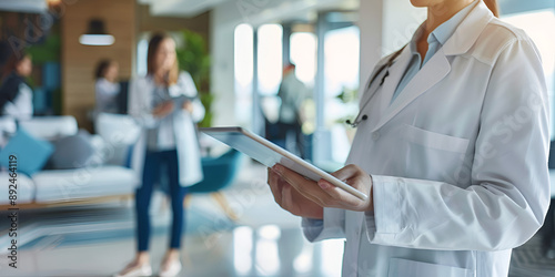 Doctor Using Digital Tablet in Modern Clinic, Healthcare Technology Integration