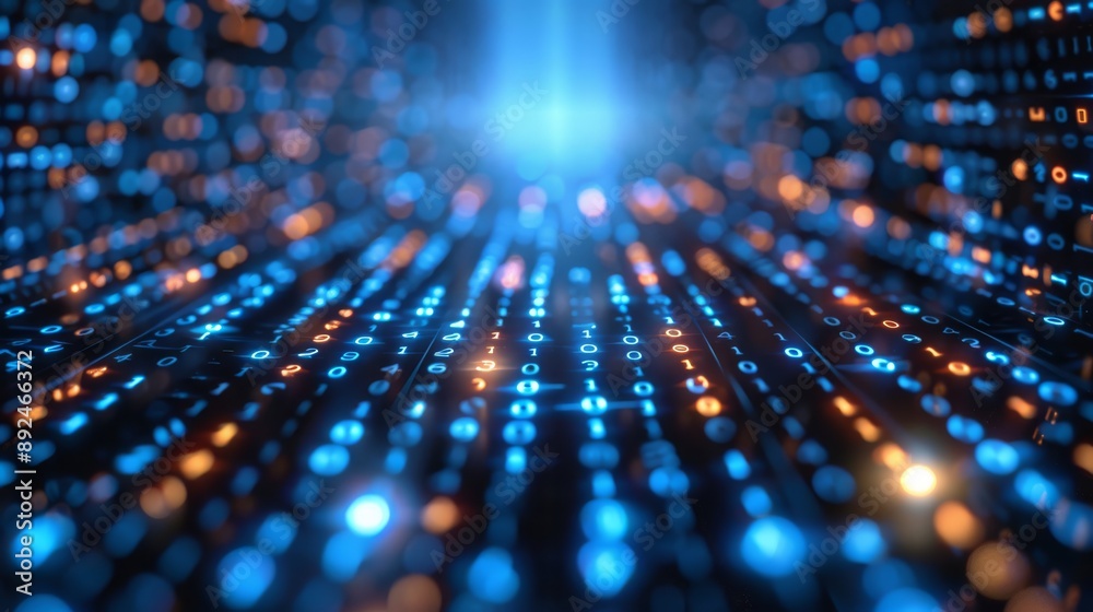 Abstract tech background with blue and orange dots, in a futuristic theme, giving a vibrant and modern feel Abstract tech background with blue and orange dots, in a futuristic theme, giving a vibrant and modern feel