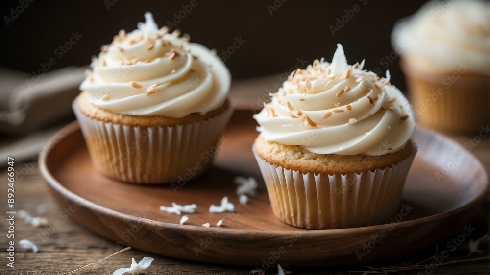 an image of a single perfectly frosted coconut cupcak background an image of a single perfectly frosted coconut cupcak background