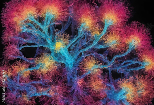 Wallpaper Mural Microscope of mucous mold exploding in natural habitat, transparent filaments, shimmering spores. Microbiology laboratory concepts. Generative AI Torontodigital.ca