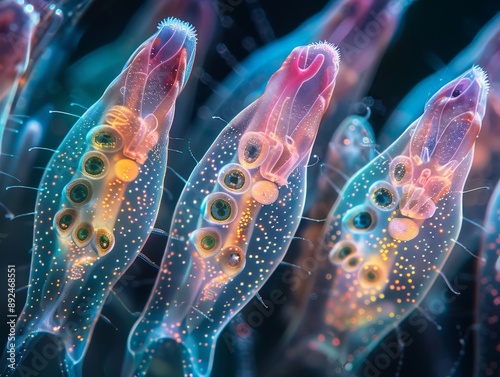 Intricate Macro View of Rotifers' Internal Organs with Emphasis on Wheel Organ and Mastax in High-Resolution Bright Lighting