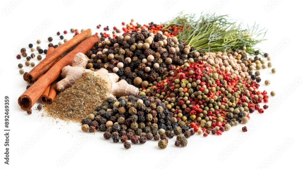 Fototapeta premium A collection of various spices arranged neatly on a white surface, great for culinary or food-related uses