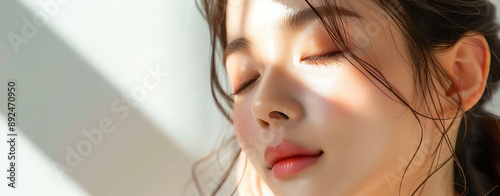 Beauty Korean rockstar woman with glowing skin, using skincare products, isolated on white background, designed for advertising