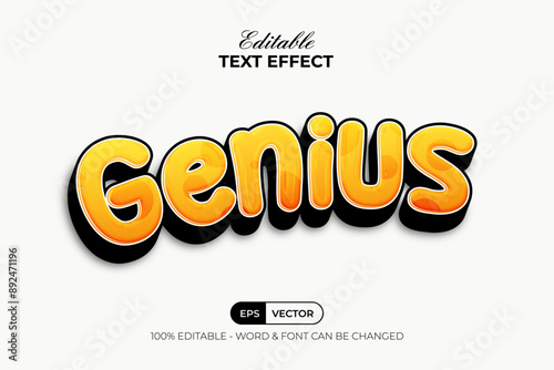 Genius Text Effect 3D Style. Editable Text Effect.