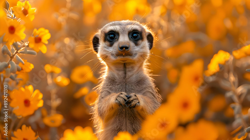 Wallpaper Mural Meerkat standing in a field of yellow flowers Torontodigital.ca