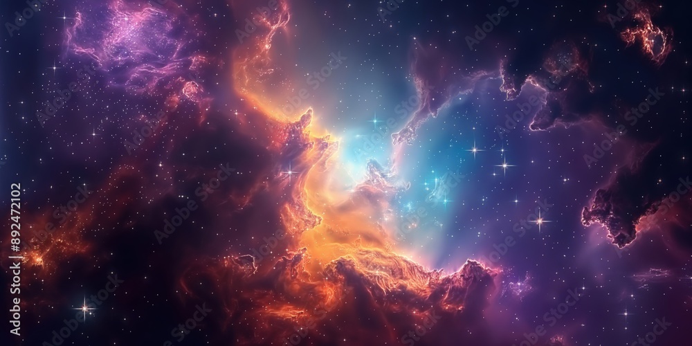 Fototapeta premium Colorful space galaxy cloud nebula. Stary night cosmos. Universe science astronomy. Supernova background wallpaper created by ai