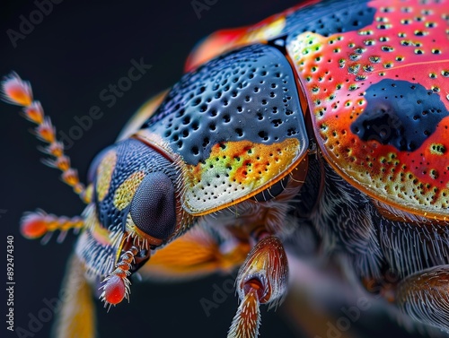 Detailed Macro Close-up of Ladybug Elytra with High-Resolution and Clear Focus | Macro Photography of Insect Hardened Forewings & Surface Patterns photo