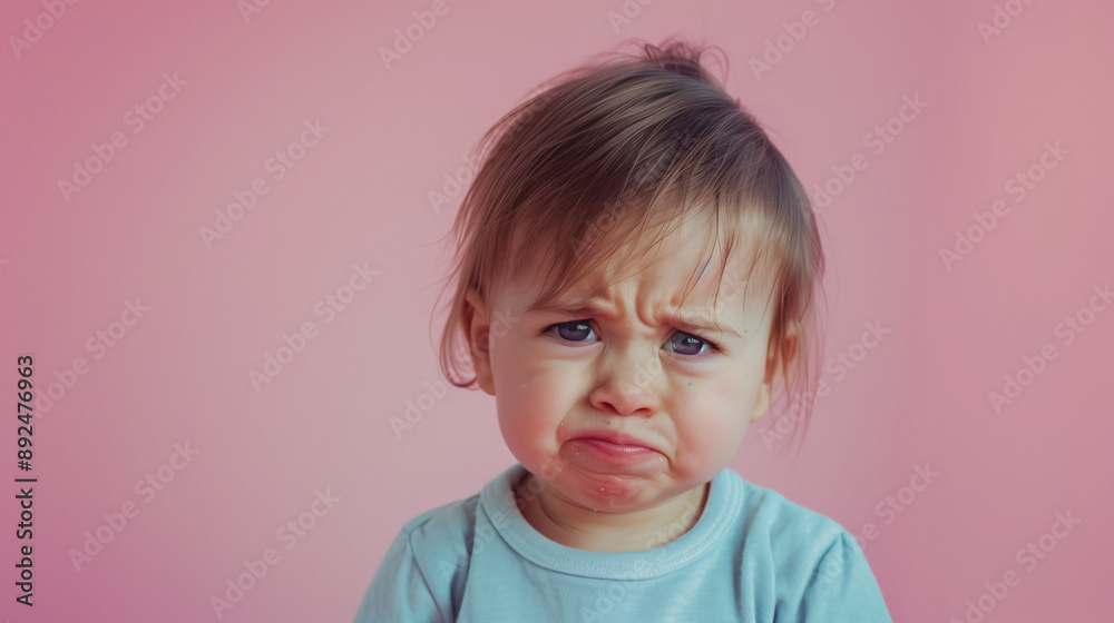 Unhappy and crying baby on pink studio background. The child shows frustration and negative emotions, is hungry and upset, with a grimace of dissatisfaction visible on his face.
Unhappy and crying baby on pink studio background. The child shows frustration and negative emotions, is hungry and upset, with a grimace of dissatisfaction visible on his face.