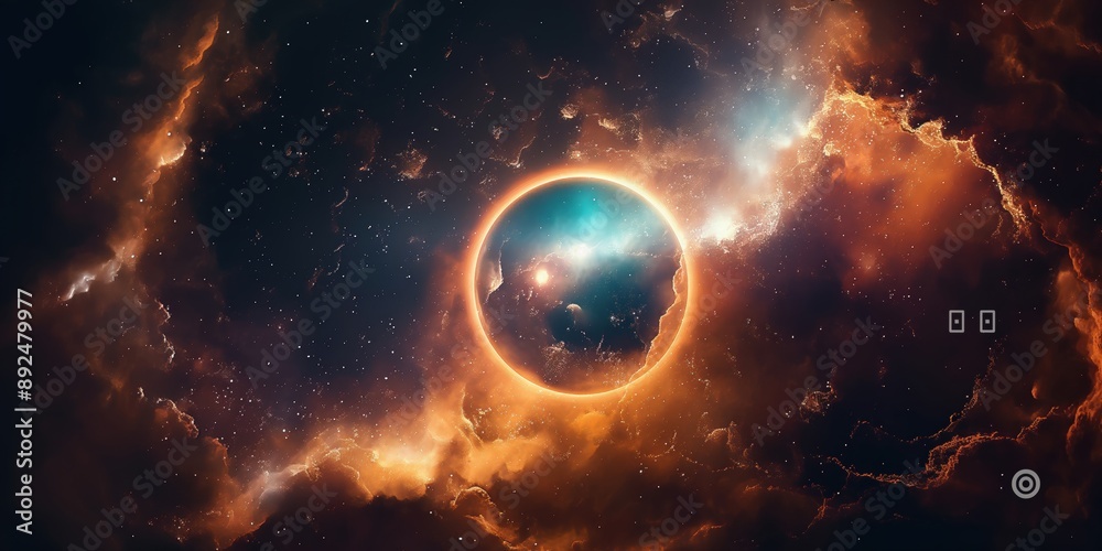 Fototapeta premium Colorful space galaxy cloud nebula. Stary night cosmos. Universe science astronomy. Supernova background wallpaper created by ai