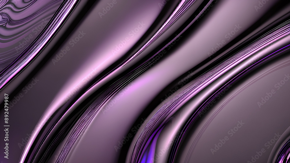 Obraz premium captivating texture: abstract background with smooth undulating lines, shimmering purple and violet hues, evoking liquid metal and futuristic glossy surface