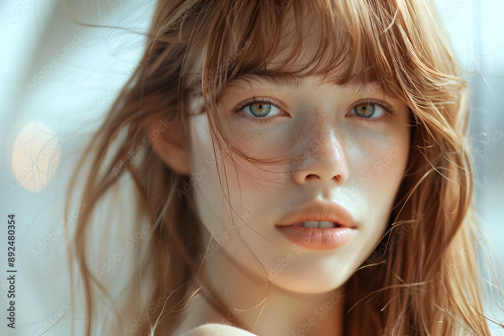 Serene Young Woman with Pensive Gaze in Natural Lighting Serene Young Woman with Pensive Gaze in Natural Lighting
