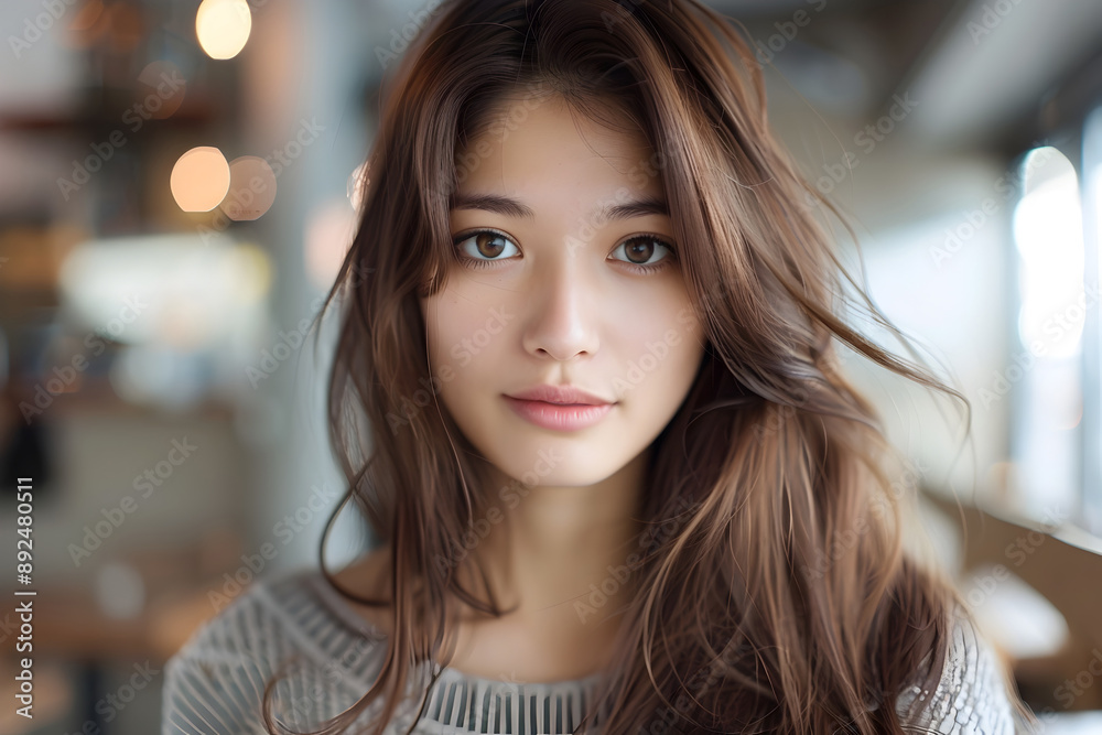 Youthful and Radiant Young Woman Gazing with Warm Smile in Urban Setting Youthful and Radiant Young Woman Gazing with Warm Smile in Urban Setting