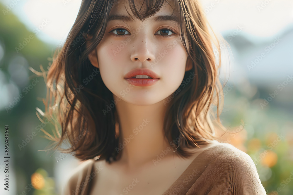 Captivating Portrayal of Serene Asian Beauty in Natural Setting Captivating Portrayal of Serene Asian Beauty in Natural Setting