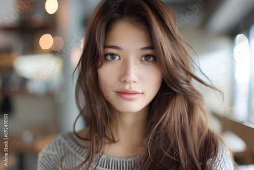 Wallpaper Mural Youthful and Radiant Young Woman Gazing with Warm Smile in Urban Setting Torontodigital.ca