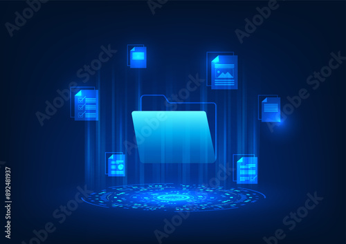 Digital data storage technology document file icon by technology circle It represents digital document files stored on servers using high-speed internet that are secure and always available.