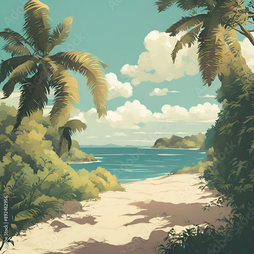 Obraz na płótnie beach with palm trees w salonie
