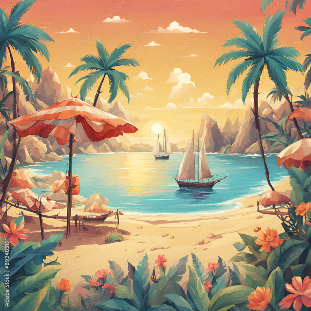 beach with palm trees
