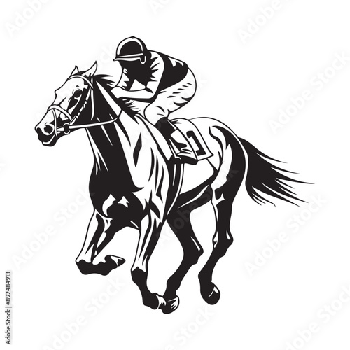 Horse Racing logo Vector Stock Vector. Black and white horse racing isolated on white