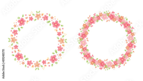 pink orange flower watercolor element wreath