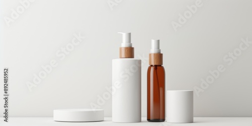 Minimalist Skincare Product Mockup with Dropper, Pump Bottle, and Tube on White Background