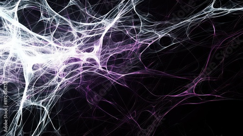 bstract pattern of glowing white and deep purple lines on a black canvas, creating a visually stunning space for text