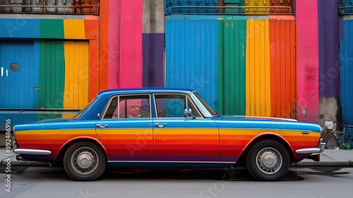 Classic Car with Rainbow Colors Design