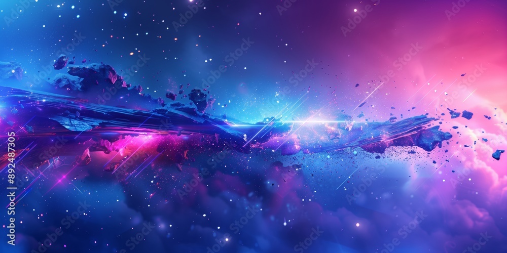 Fototapeta premium Abstract background with cracks and abstract light flares in blue and purple tones.