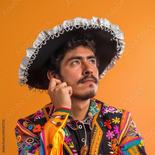 Portrait of a Mexican Man. Embracing Heritage and Culture through Colorful Traditional Attire, Showcasing the Richness and Vibrancy of Mexico National Costume