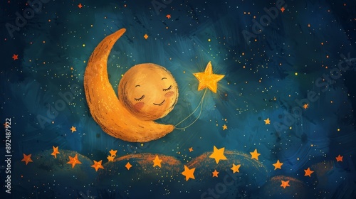 Wallpaper Mural whimsical moon and stars, a happy moon with a star balloon, surrounded by whimsical stars, a playful doodle perfect for a dreamy theme, bursting with creativity Torontodigital.ca