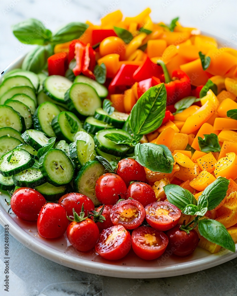 a white plate topped with lots of different types of vegetables a white plate topped with lots of different types of vegetables