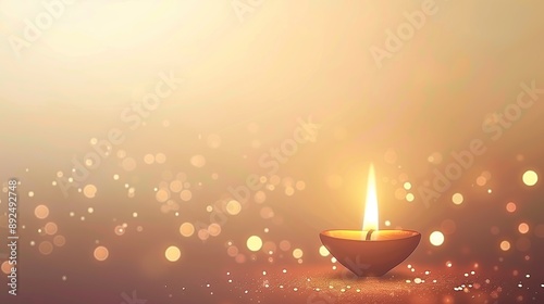 diwali diya golden lit candle on sparkling festive bokeh background hindu cultural festival of light celebration copy space photo