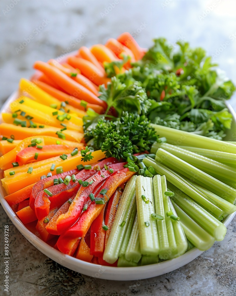 a platter of sliced vegetables including celery, carrots and celer a platter of sliced vegetables including celery, carrots and celer