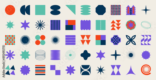 Brutalist abstract geometric, cartoon elements collection, 1990 aesthetics. Swiss design aesthetic. Bauhaus design. Y2K poster