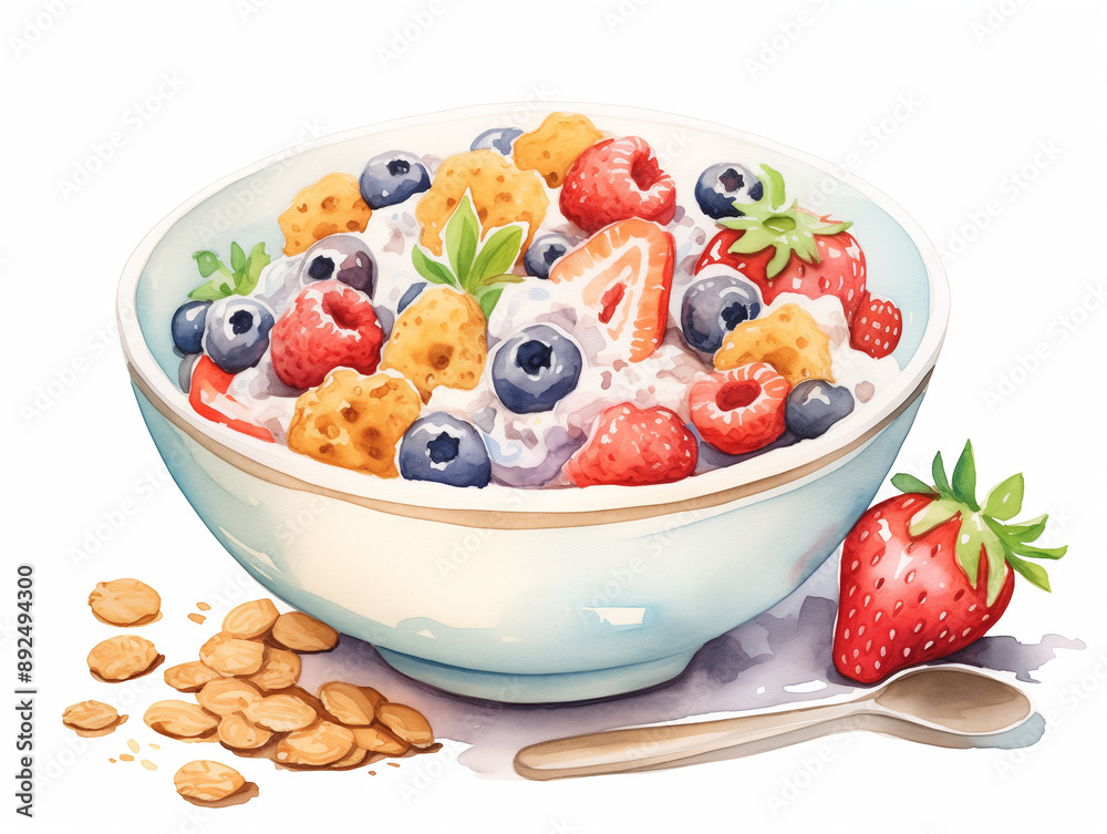 close-up of a bowl of cereal with fresh berries close-up of a bowl of cereal with fresh berries
