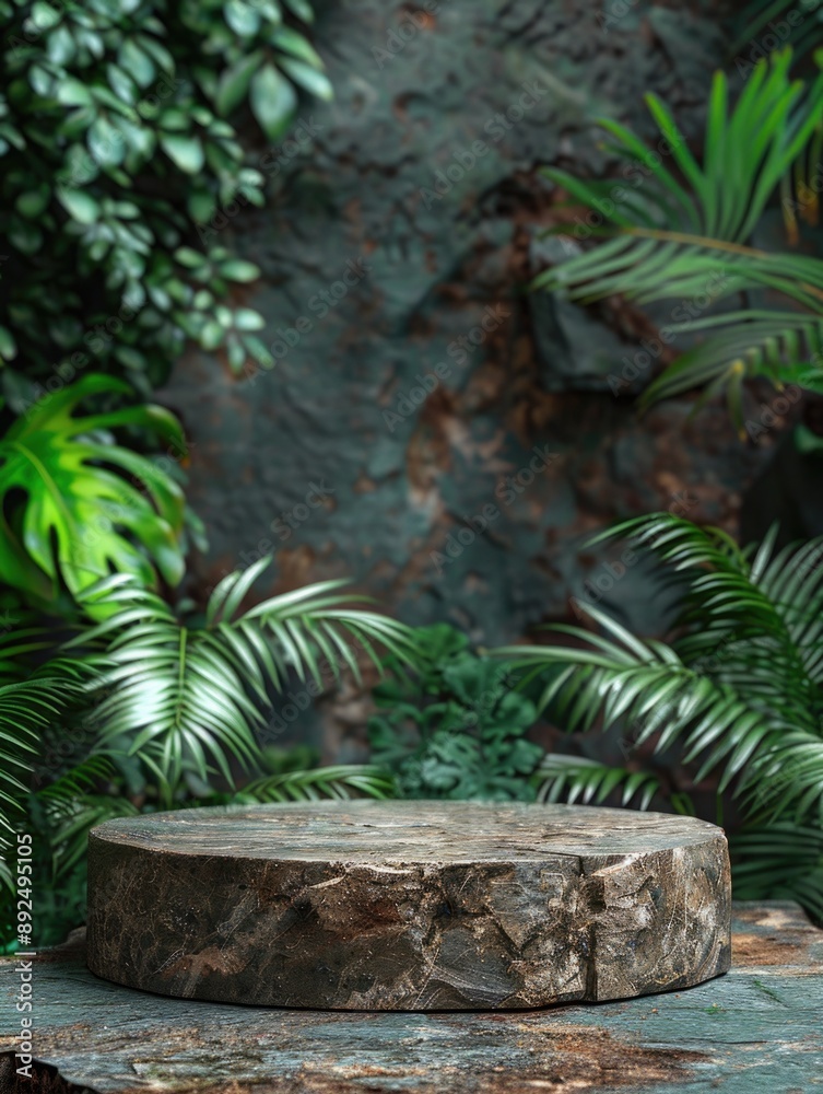 A bird is seen sitting on top of a stone slab, with some foliage nearby A bird is seen sitting on top of a stone slab, with some foliage nearby
